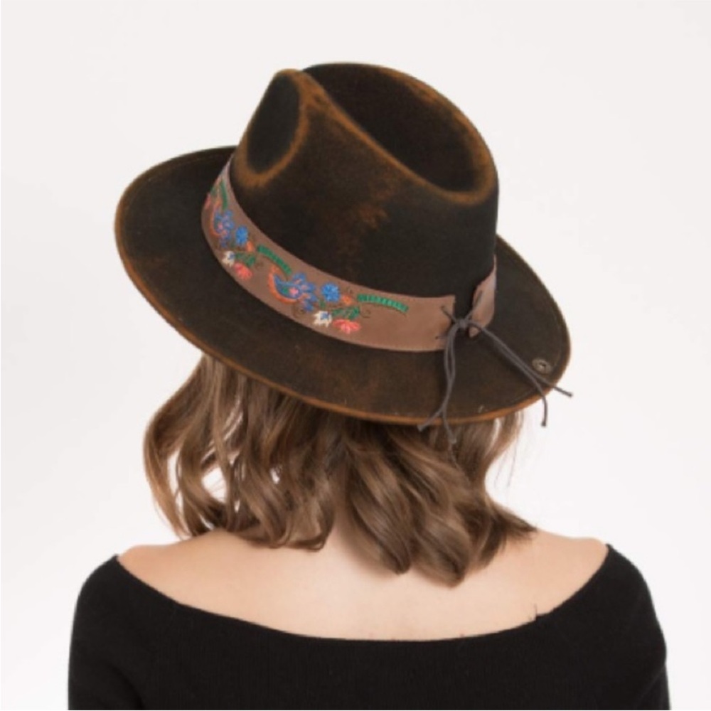 Peter Grimm Mavis Folk Embroidered Distressed Wool Hat Brown - Picture 10 of 15